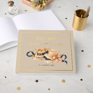 Vintage Goldfolie Sommerhochzeit reifes Paar Gästebuch