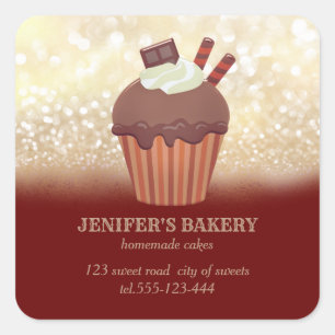 Vintage Goldglatter, hausgemachte Kuchen und Süßig Quadratischer Aufkleber