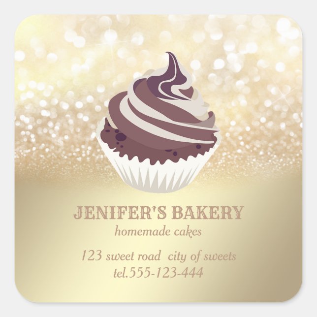 Vintage Goldglatter, hausgemachte Kuchen und Süßig Quadratischer Aufkleber (Vorderseite)