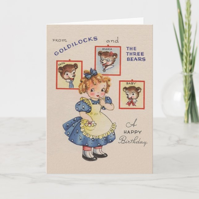 Vintage Goldilocks und drei Bären Geburtstag Card Karte (Vorderseite)