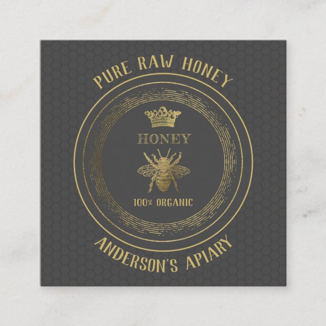 Vintage Goldkrone/Bienenfarm Quadratische Visitenkarte (Vorderseite)
