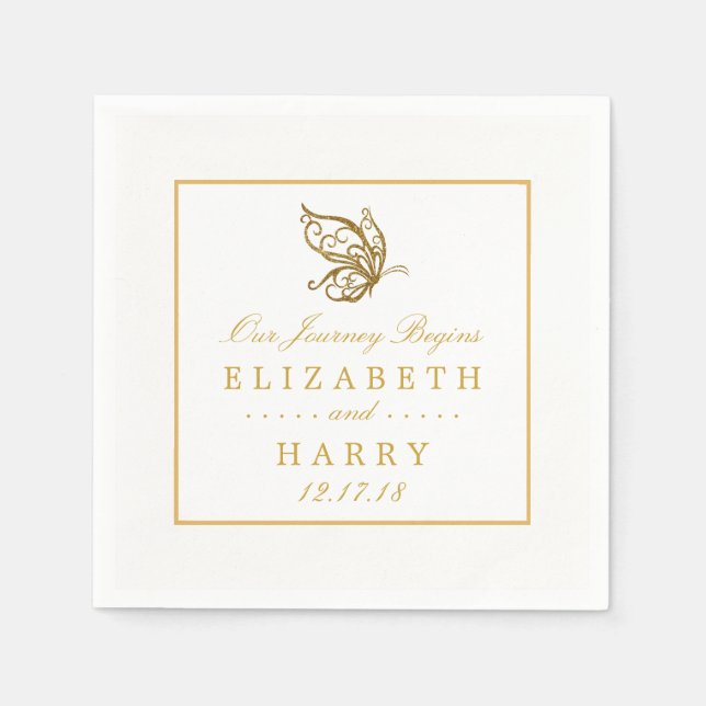 Vintage Goldmedaille-Glitzer-Butterfly-Hochzeit Serviette (Vorderseite)