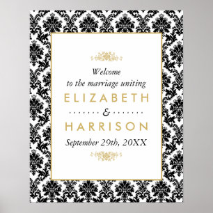 Vintage Goldmedaille, Schwarz-Weiß-Damaskus-Hochze Poster