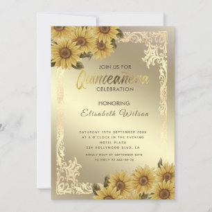 Vintage Goldrahmen Sonnenblume Quinceañera Invitat Einladung