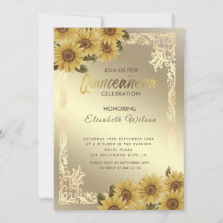 Vintage Goldrahmen Sonnenblume Quinceañera Invitat Einladung