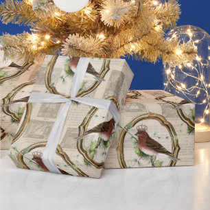 Vintage Goldrahmen Vogel Zeitungspapier Weihnachte Geschenkpapier
