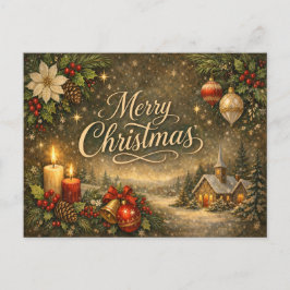 Vintage Goldschrift Winter Merry Christmas Feiertagspostkarte