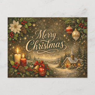 Vintage Goldschrift Winter Merry Christmas  Feiertagspostkarte