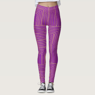 Vintage Goldstreifen auf Lila Leggings