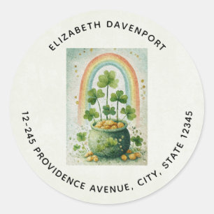 Vintage Goldtopf und Regenbogen-Adresse Runder Aufkleber