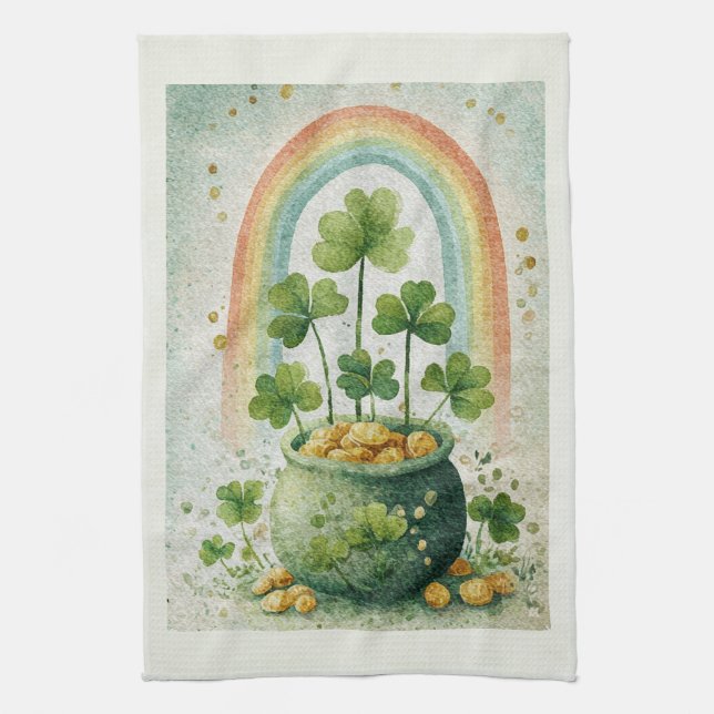 Vintage-Goldtopf und Regenbogen Geschirrtuch (Vertikal)