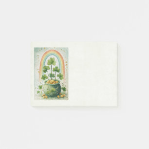 Vintage-Goldtopf und Regenbogen Post-it Klebezettel