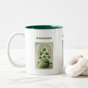 Vintage-Goldtopf und Regenbogen Zweifarbige Tasse
