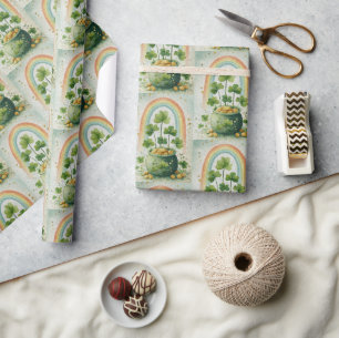 Vintage Goldtopf und Regenbogenmuster Geschenkpapier