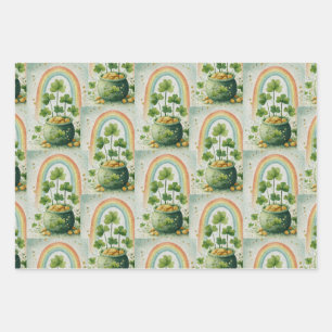 Vintage Goldtopf und Regenbogenmuster Geschenkpapier Set