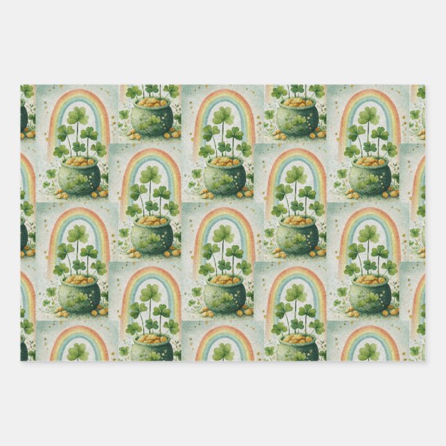 Vintage Goldtopf und Regenbogenmuster Geschenkpapier Set (Vorderseite)