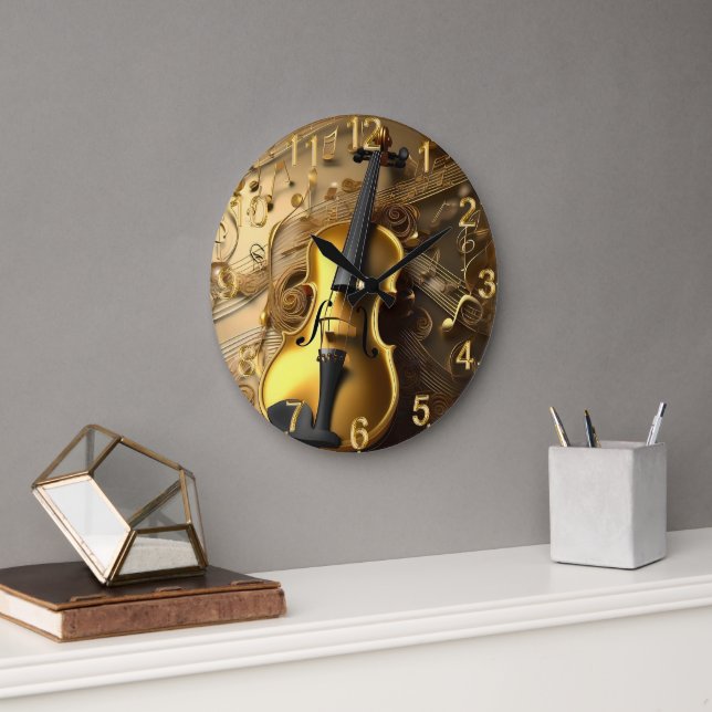 Vintage Goldvioline auf goldenen Tonkordeln, Große Wanduhr (Büro)