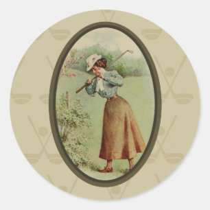 Vintage-Golf-Dame-Kunst Runder Aufkleber
