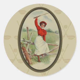 Vintage-Golf-Dame-Kunst (zwei) Runder Aufkleber