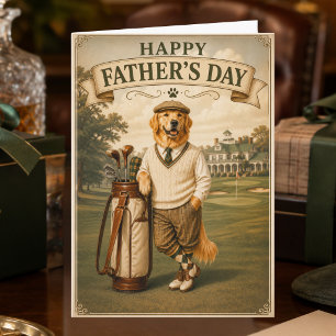 Vintage Golf Golden Retriever Frohen Vatertag Karte
