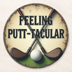 Vintage Golf Humor mit Schlägern Runder Pappuntersetzer