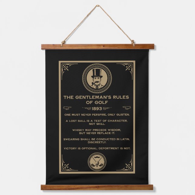 Vintage Golf Rules Wall  Wandteppich Mit Holzrahmen (Vorderseite)