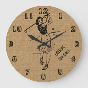 Vintage-Golfen für Mädchen Faux-Burlap-Dekoration Große Wanduhr