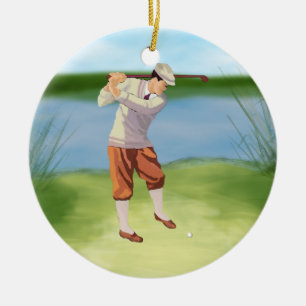 Vintage-Golfer am Flussufer Keramik Ornament