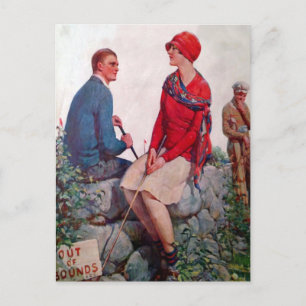 Vintage-Golfer außerhalb der Grenzen Postkarte