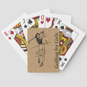 Vintage-Golferin auf dekorativer Faux-Burlap-Optik Spielkarten