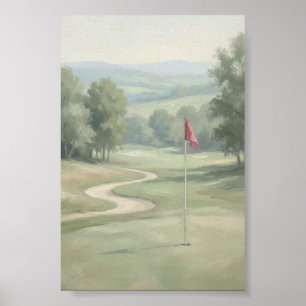Vintage-Golfgrün mit Flaggen-Wandkunst Poster
