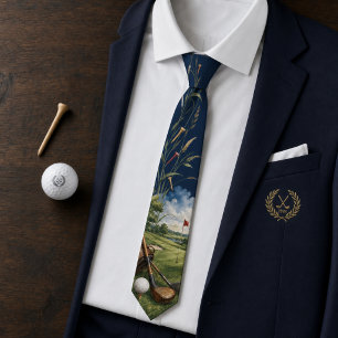 Vintage-Golfplatz & -Schläger Navyblauer Herren- Krawatte