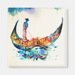 Vintage Gondel Venedig Stadt Reise Liebe Aquarell Magnet