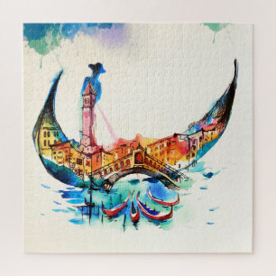 Vintage Gondel Venedig Stadt Reise Liebe Aquarell Puzzle