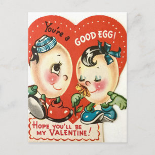 Vintage Good Egg Cute 1950er Valentinstag Postkart Postkarte