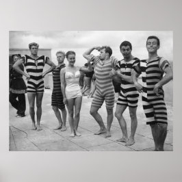 Vintage goofy men Männer im baden Anzüge mit Frau Poster