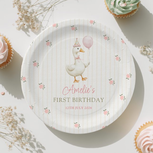 Vintage Goose First Birthday  Pappteller (Von Creator hochgeladen)