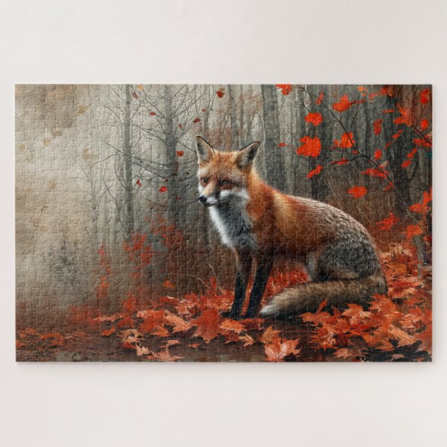 Vintage Gorgeous Red Fox Herbstblätter 20x30 Puzzle (Horizontal)