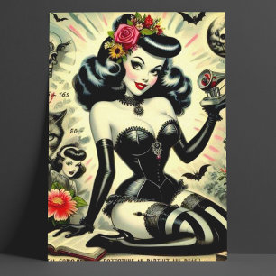 Vintage-Goth-Girl-Illustration Postkarte