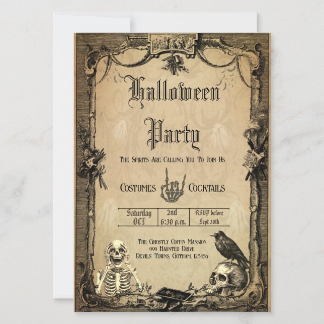 Vintage Goth Halloween seltsame, individuelle Einl Einladung (Vorderseite)