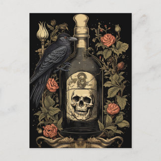 Vintage-Goth-Skelett-Totenkopf-Rabe-Gift-Halloween Postkarte