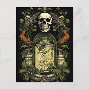 Vintage-Goth-Skelett-Totenkopf-Rabe-Gift-Halloween Postkarte