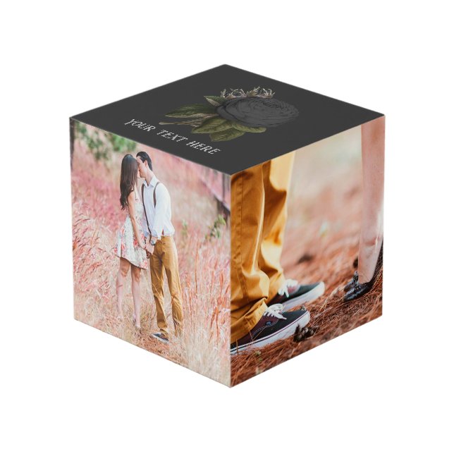 Vintage Gothic Black Rose Personalisiert Cube Würfel (Vorderseite Schrägansicht)