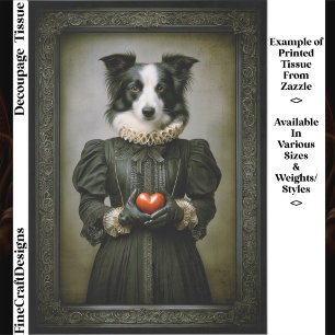 Vintage Gothic Collie Hund Rotes Herz ET8 Decoupag Seidenpapier