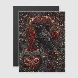 Vintage Gothic Dark Beauty Crow Raven Rote Rosen Magnetkarte