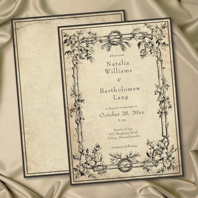 Vintage Gothic Medieval Ivy Parchment Wedding Einladung (Vintage Gothic Medieval Ivy Parchment Wedding Invitation)
