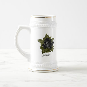 Vintage Gothic Schwarze Rosen Personalisiert Bierglas