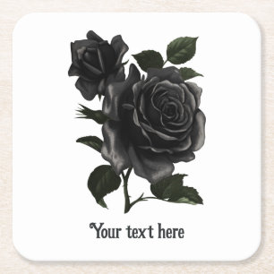 Vintage Gothic Schwarze Rosen Personalisiert Rechteckiger Pappuntersetzer