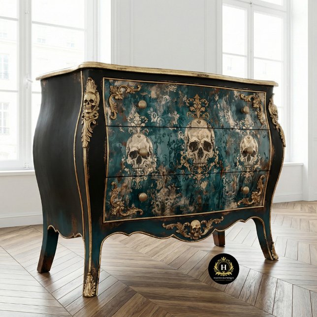 Vintage Gothic Skeleton Skull  Decoupage  Seidenpapier (Von Creator hochgeladen)