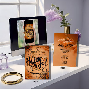 Vintage-Gothic-Spinnennetz bearbeitbare Halloween- Einladung